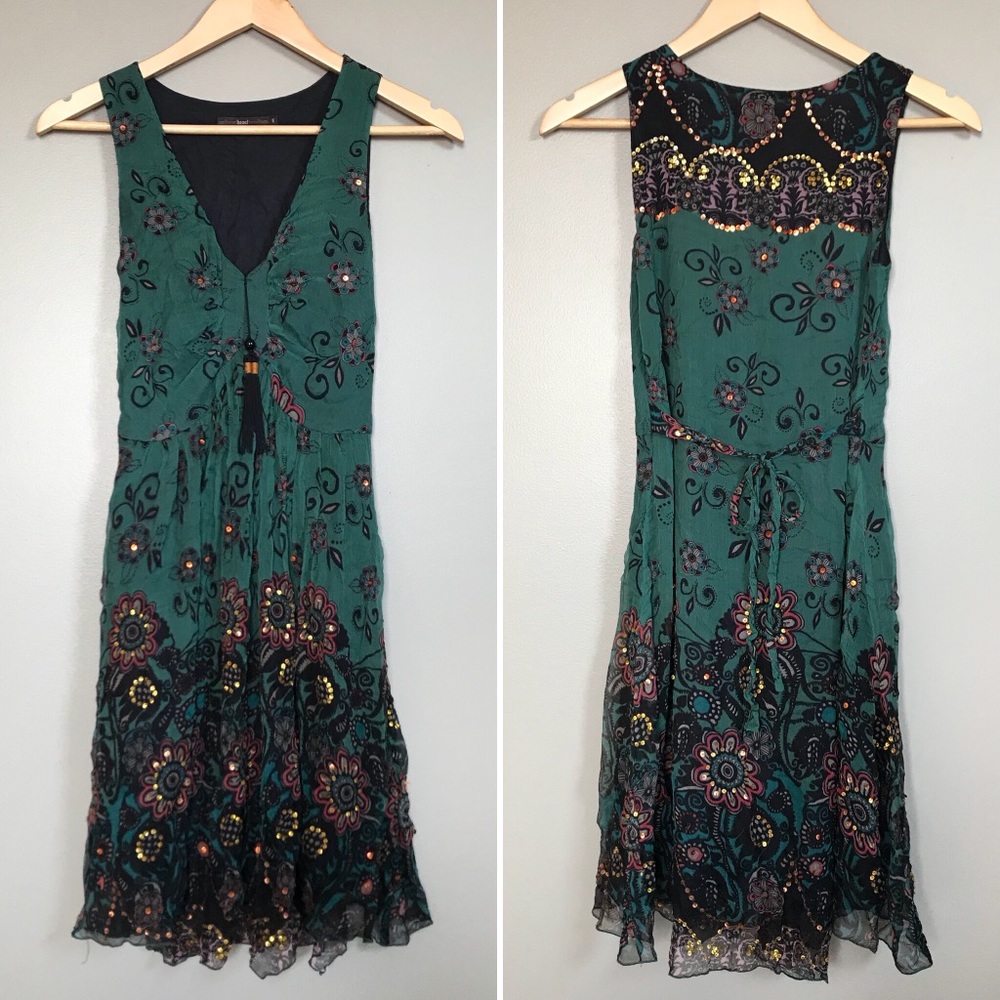 HAZEL • green floral sequin dress